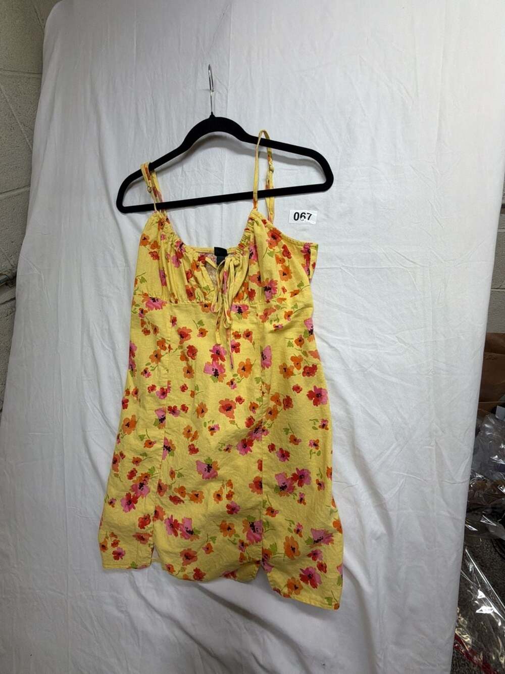 Wild Fable Women's Yellow Floral Linen Blend Ruched Mini Slip Dress
